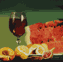 Still life with a watermelon and wine